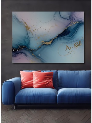 Mavi Altın Mermer Desenli Dekoratif Ahşap Ev/işyeri/ofis Kare Tablo