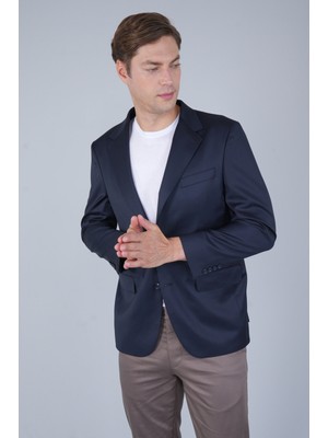 Bisse Comfort Fit Lacivert Mono Yaka Çift Yırtmaçlı 4 Drop Erkek Yün Ceket PCK24K24203_D39