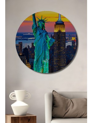 Özgürlük Heykeli ve Empire State Binası Yağlı Boya Görünümlü Dekoratif Ahşap Ev/işyeri/ofis Tablo