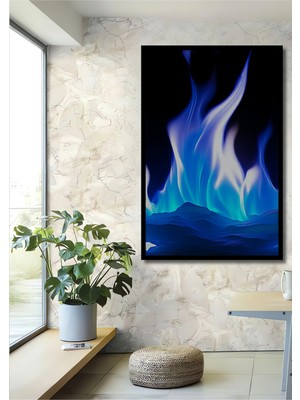 Çerçeve Görünümlü Buz Mavisi Alevler Modern Sanat Dekoratif Ahşap Ev/işyeri/ofis Kare Tablo