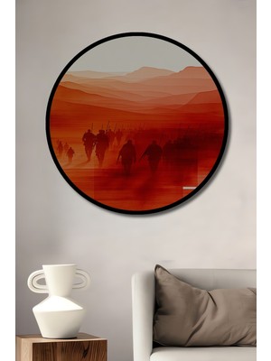 Çerçeve Görünümlü Kızıl Topraklar Askerleri Sulu Boya Görünümlü Dekoratif Ahşap Ofis Yuvarlak Tablo