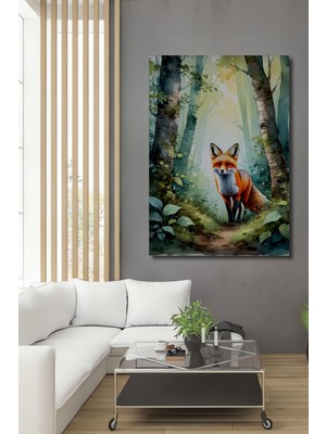 Sulu Boya Görünümlü Orman Tilkisi Dekoratif Ahşap Ev/işyeri/ofis Kare Tablo