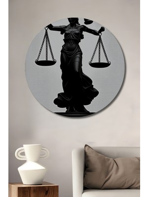 Adalet Tanrıçası Temalı Siyah Beyaz Dekoratif Ahşap Ev/işyeri/ofis Yuvarlak Tablo