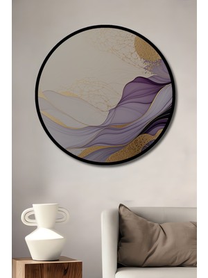 Çerçeve Görünümlü Altın Dokunuşlu Mor Rüyalar Soyut Sanat Dekoratif Ahşap Ofis Yuvarlak Tablo