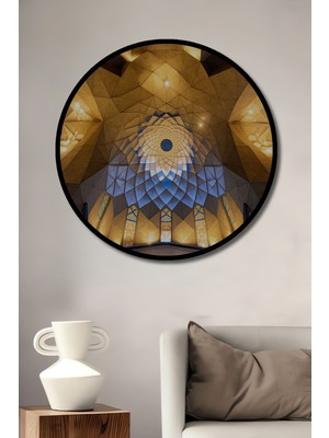 Çerçeve Görünümlü Geometrik Desenli Modern Sanat Tavan Dekoratif Ahşap Işyeri/ofis Yuvarlak Tablo