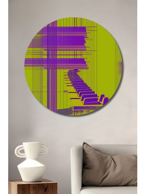 Neon Mor Soyut Merdivenler Yağlı Boya Görünümlü Dekoratif Ahşap Ev/işyeri/ofis Yuvarlak Tablo