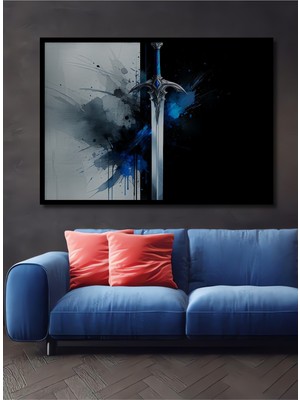 Çerçeve Görünümlü Efsanevi Kılıç Sulu Boya Görünümlü Dekoratif Ahşap Ev/işyeri/ofis Kare Tablo