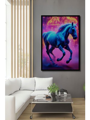 Çerçeve Görünümlü Neon Atı Dijital Sanat Ofis Kare Tablo Ofis/salon Ahşap Dekoratif Kare Tablo