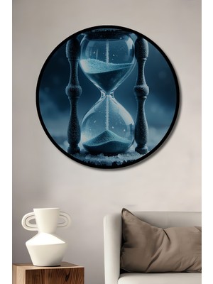 Çerçeve Görünümlü Buzlu Kum Saati Zamanı Durduran Güzellik Dekoratif Ahşap Ofis Yuvarlak Tablo
