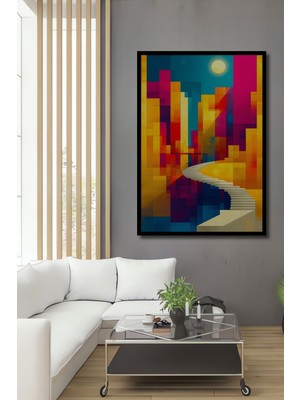 Çerçeve Görünümlü Gökdelenler ve Merdivenler Soyut Sanat Ev/işyeri/ofis Dekoratif Ahşap Kare Tablo