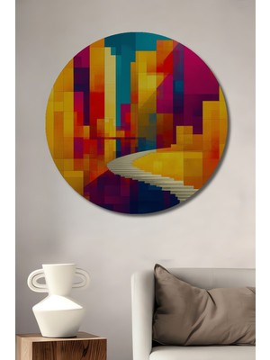 Gökdelenler ve Merdivenler Soyut Sanat Ev/işyeri/ofis Dekoratif Ahşap Yuvarlak Tablo