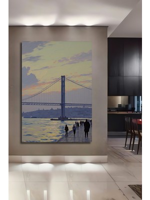 Istanbul Boğaz Köprüsü Yağlı Boya Görünümlü Muhteşem Dekoratif Ahşap Ev/işyeri/ofis Kare Tablo