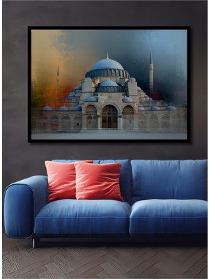 Çerçeve Görünümlü Süleymaniye Cami Yağlı Boya Görünümlü Dekoratif Ahşap Ev/işyeri/ofis Kare Tablo