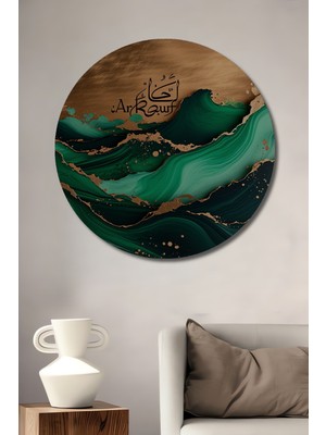 Altın Dokunuşlu Yeşil Mermer Desenli Modern Sanat Dekoratif Ahşap Ev/işyeri/ofis Yuvarlak Tablo