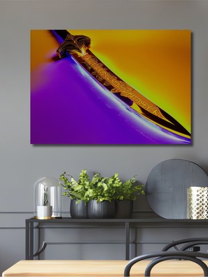 Altın Işıltılı Kılıç Yağlı Boya Görünümlü Dekoratif Ahşap Ev/işyeri/ofis Kare Tablo