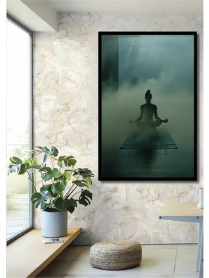 Çerçeve Görünümlü Sisli Meditasyon Yağlı Boya Görünümlü Dekoratif Ahşap Ev/işyeri/ofis Kare Tablo