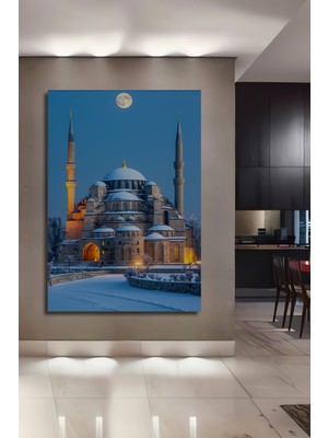 Ayasofya Camii Kar Manzaralı Yağlı Boya Görünümlü Dekoratif Ahşap Ev/işyeri/ofis Kare Tablo