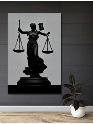 Adalet Tanrıçası Temalı Siyah Beyaz Dekoratif Ahşap Ev/işyeri/ofis Kare Tablo
