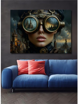 Steampunk Kraliçe Şehir Manzarası Yağlı Boya Görünümlü Dekoratif Ahşap Ev/işyeri/ofis Kare Tablo
