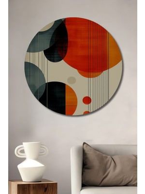 Modern Geometrik Daireler Yağlı Boya Görünümlü Dekoratif Ahşap Ev/işyeri/ofis Yuvarlak Tablo