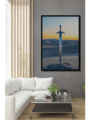 Çerçeve Görünümlü Çölün Kalbinde Efsanevi Kılıç Dekoratif Ahşap Ev/işyeri/ofis Kare Tablo