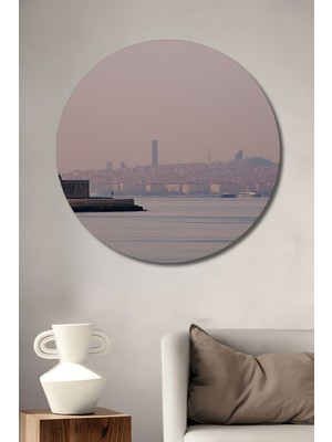 Istanbul Kız Kulesi Gün Doğumu Yağlı Boya Görünümlü Dekoratif Ahşap Ev/işyeri/ofis Yuvarlak Tablo