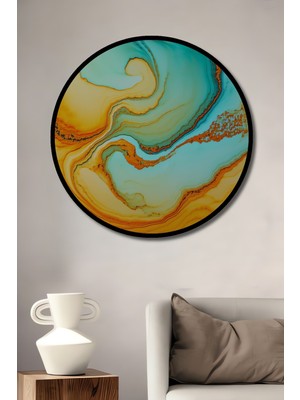 Çerçeve Görünümlü Turkuaz Altın Rüyası Soyut Sanat Dekoratif Ahşap Ev/işyeri/ofis Yuvarlak Tablo