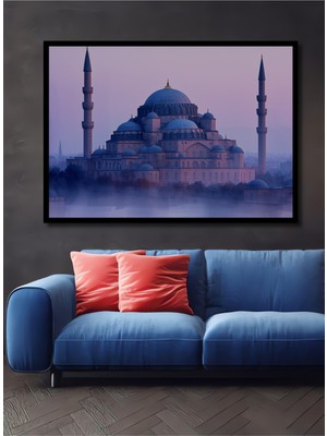 Çerçeve Görünümlü Istanbul Sultanahmet Camii Pastel Boya Görünümlü Dekoratif Ahşap Ofis Kare Tablo