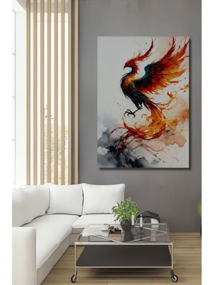 Ateşten Anka Kuşu Sulu Boya Görünümlü Dekoratif Ahşap Ev/işyeri/ofis Kare Tablo