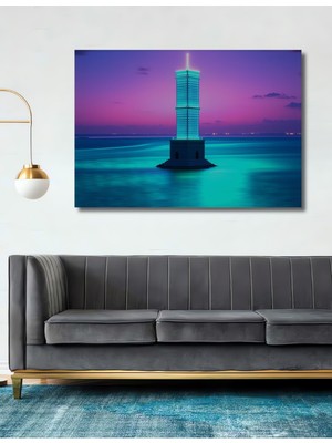 Neon Işıklı Deniz Feneri Modern Sanat Dekoratif Ahşap Ev/işyeri/ofis Kare Tablo
