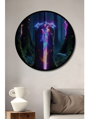 Çerçeve Görünümlü Neon Işıltılı Kılıç Dekoratif Ahşap Ev/işyeri/ofis Yuvarlak Tablo