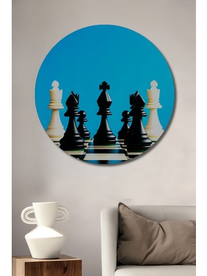 Satranç Tahtası Yağlı Boya Görünümlü Dekoratif Ahşap Ev/işyeri/ofis Yuvarlak Tablo