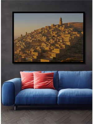 Çerçeve Görünümlü Altın Şehir Pastel Boya Görünümlü Dekoratif Ahşap Ev/işyeri/ofis Kare Tablo