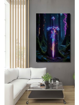 Neon Işıltılı Kılıç Dekoratif Ahşap Ev/işyeri/ofis Kare Tablo