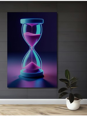 Neon Kum Saati Zamanı Durduran Modern Sanat Ev/işyeri/ofis Dekoratif Ahşap Kare Tablo