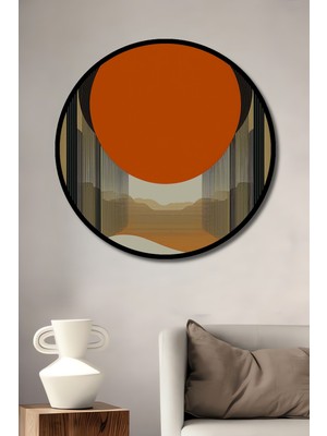 Çerçeve Görünümlü Minimalist Geometrik Dağ Manzarası Dekoratif Ahşap Dekoratif Ofis Yuvarlak Tablo