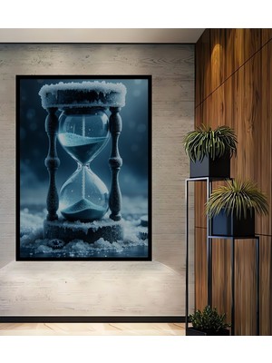 Çerçeve Görünümlü Buzlu Kum Saati Zamanı Durduran Güzellik Dekoratif Ahşap Işyeri/ofis Kare Tablo