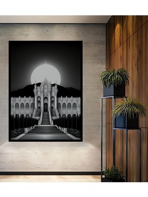 Çerçeve Görünümlü Ay Tapınağı Kara Kalem Görünümlü Dekoratif Ahşap Ev/işyeri/ofis Kare Tablo