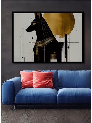Çerçeve Görünümlü Anubis Mısır Tanrısı Altın Çağ Modern Sanat Dekoratif Ahşap Ofis Kare Tablo