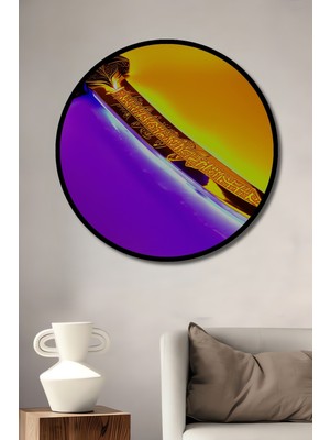 Çerçeve Görünümlü Altın Işıltılı Kılıç Yağlı Boya Görünümlü Dekoratif Ahşap Ofis Yuvarlak Tablo