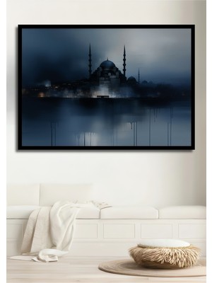 Çerçeve Görünümlü Istanbul Mavi Rüya Yağlı Boya Görünümlü Dekoratif Ahşap Ev/işyeri/ofis Kare Tablo