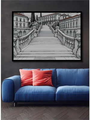 Çerçeve Görünümlü Kara Kalem Klasik Merdiven Sanatı Dekoratif Ahşap Ev/işyeri/ofis Kare Tablo