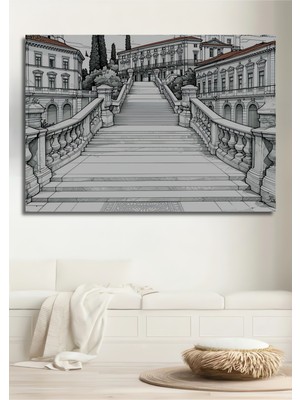 Kara Kalem Klasik Merdiven Sanatı Dekoratif Ahşap Ev/işyeri/ofis Kare Tablo