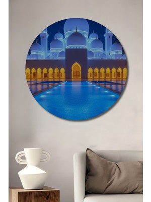 Şeyh Zayed Camii Gece Mavi Cazibesi Dekoratif Ahşap Ev/işyeri/ofis Yuvarlak Tablo