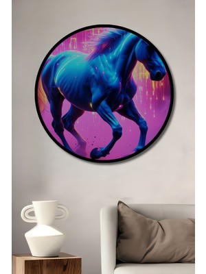 Çerçeve Görünümlü Neon Atı Dijital Sanat Ev/işyeri/ofis/salon Ahşap Dekoratif Yuvarlak Tablo