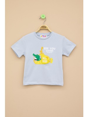 Mavi Denizaltı Baskılı Erkek Bebek Kısa Kol Tişört 20941