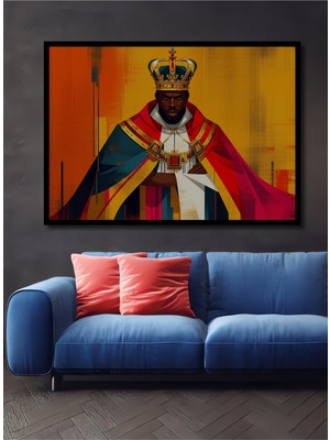 Çerçeve Görünümlü Afrikalı Kral Modern Yağlı Boya Görünümlü Sanat Ofis Dekoratif Ahşap Kare Tablo