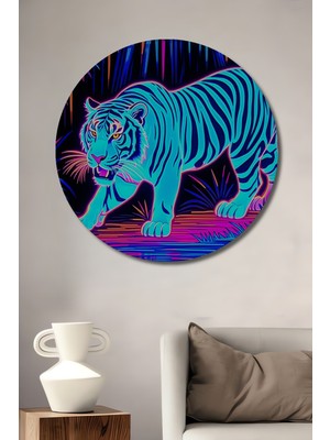 Neon Kaplan Dijital Sanat Dekoratif Ahşap Ev/işyeri/ofis Yuvarlak Tablo