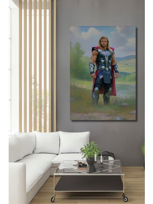 Thor Yağlı Boya Görünümlü Dekoratif Ahşap Ev/işyeri/ofis Kare Tablo Destansı Kahramanlık