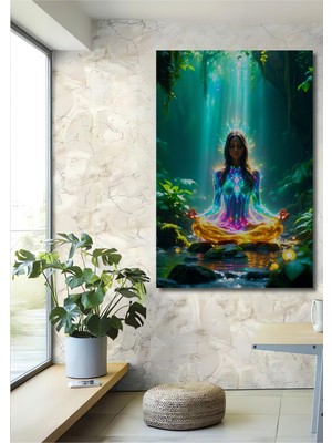 Aydınlanmış Meditasyon Yağlı Boya Görünümlü Dekoratif Ahşap Ev/işyeri/ofis Kare Tablo